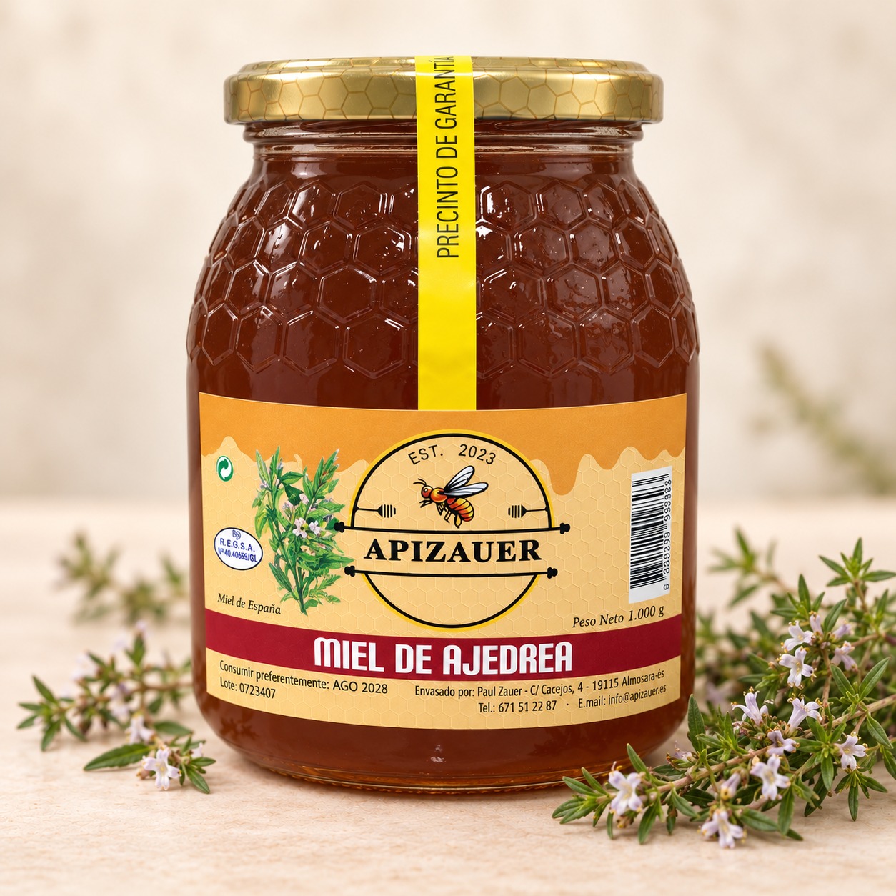 Tarro de miel de ajedrea Apizauer de 1000 g