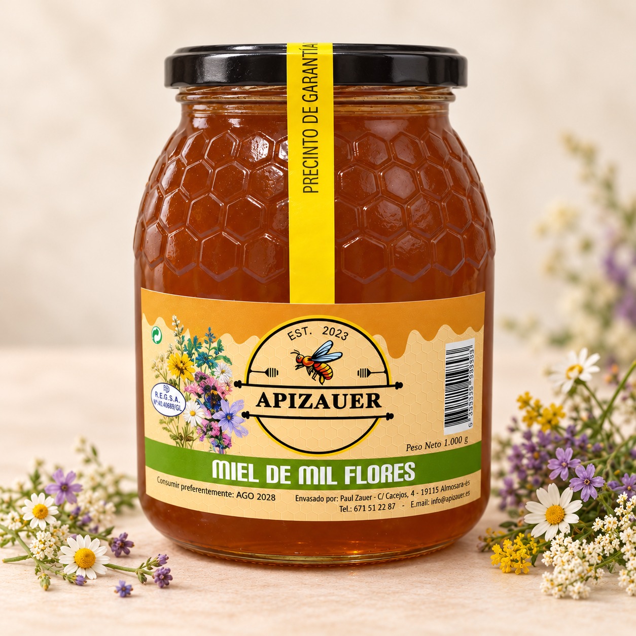 Tarro de miel de milflores Apizauer de 1000 g